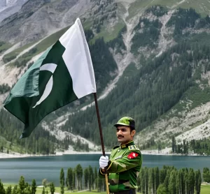 Pakistani soldier proudly holding the national flag Pakistani soldier proudly holding the national flag